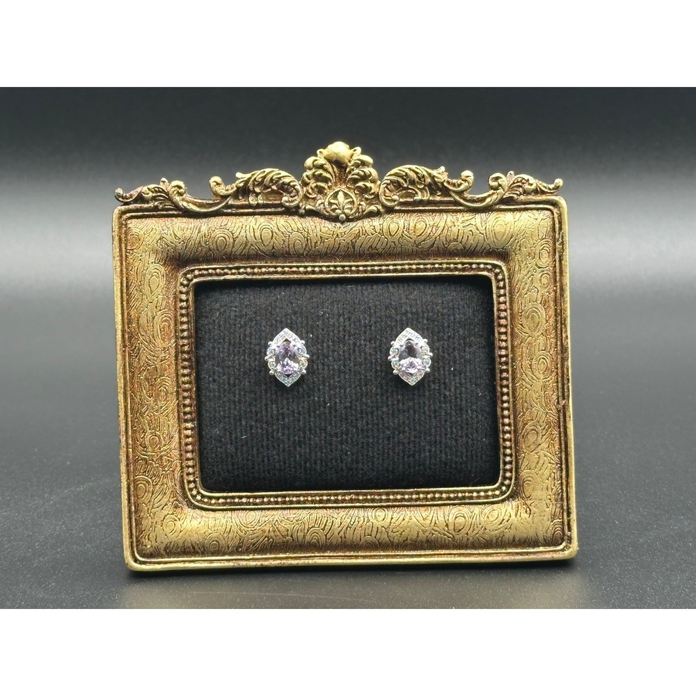 Gold Coast Amethyst Color Stone Platinum Plated Stud Earrings Marquise Halo